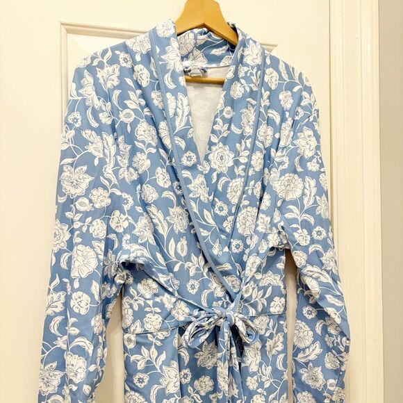 NWOT Lake Pajamas Baltic Bouquet Robe XXL Blue Floral 100% Cotton - Picture 3 of 5